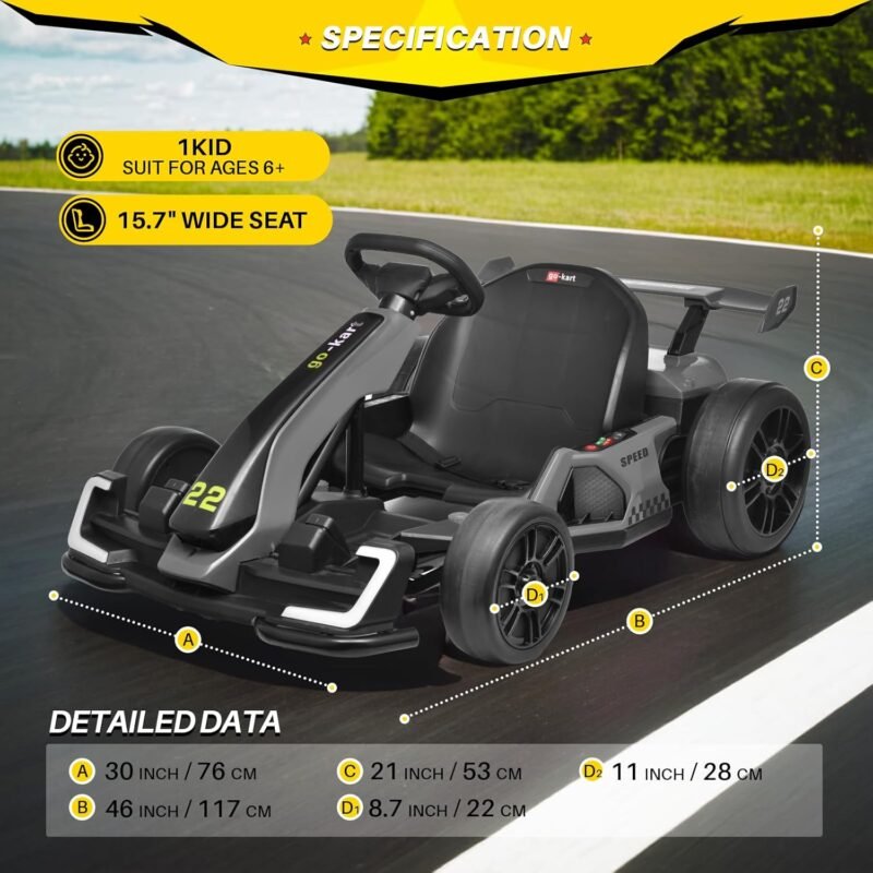 Blitzshark 24V Electric Go Kart for Kids – Adjustable Seat, Drift Mode, LED Lights, 8 MPH Speed - Image 2
