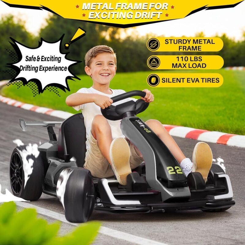 Blitzshark 24V Electric Go Kart for Kids – Adjustable Seat, Drift Mode, LED Lights, 8 MPH Speed - Image 4