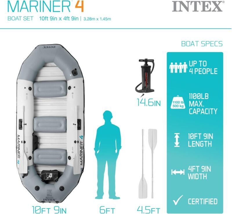 Intex Mariner 3 Person Inflatable Boat with Aluminum O - Image 3