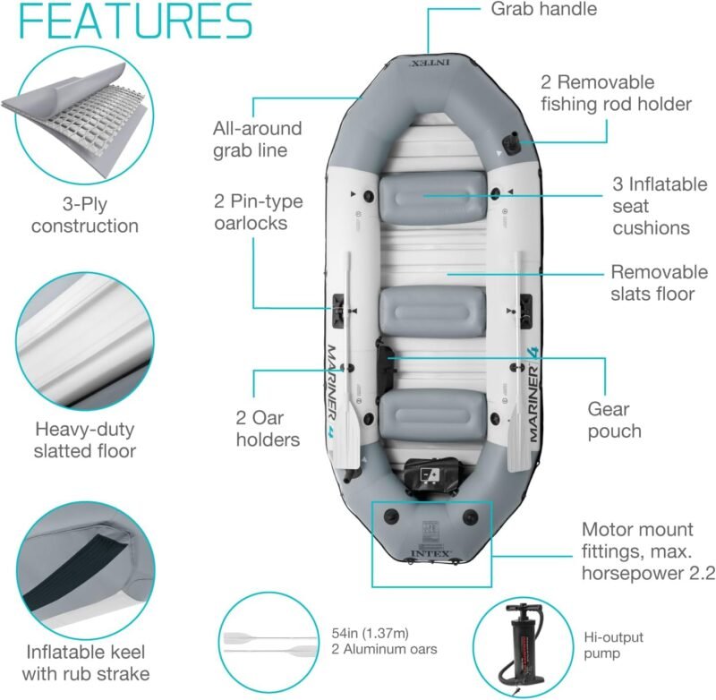Intex Mariner 3 Person Inflatable Boat with Aluminum O - Image 2