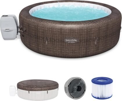 Bestway SaluSpa Miami Inflatable Jacuzzi – Portable 4-Person Outdoor Hot Tub