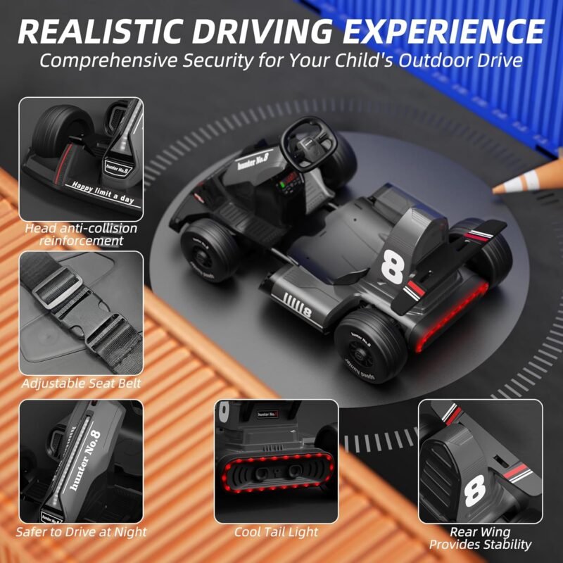XJD 12V Electric Go Kart for Kids – Adjustable Seat, 7Ah Battery, 3-Speed Modes - Image 2