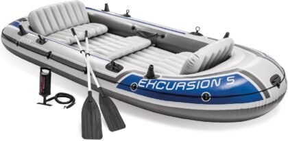Intex Excursion 5 Inflatable Boat – 5 Person Portable Raft with Oars & Pump