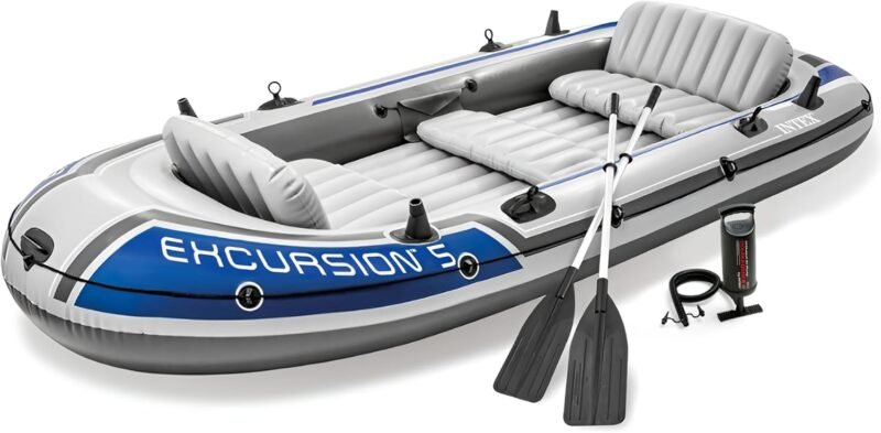 Intex Excursion 5 Inflatable Boat – 5 Person Portable Raft with Oars & Pump - Image 2