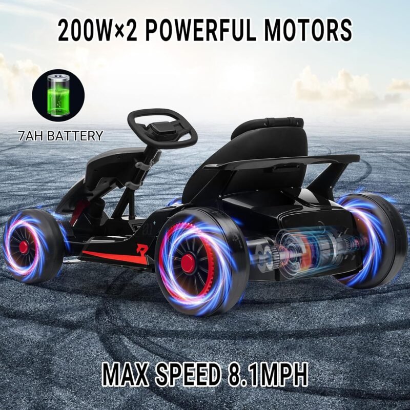 24V 2x200W Electric Go Kart for Kids with Adjustable Seat & LED Lights - Image 5