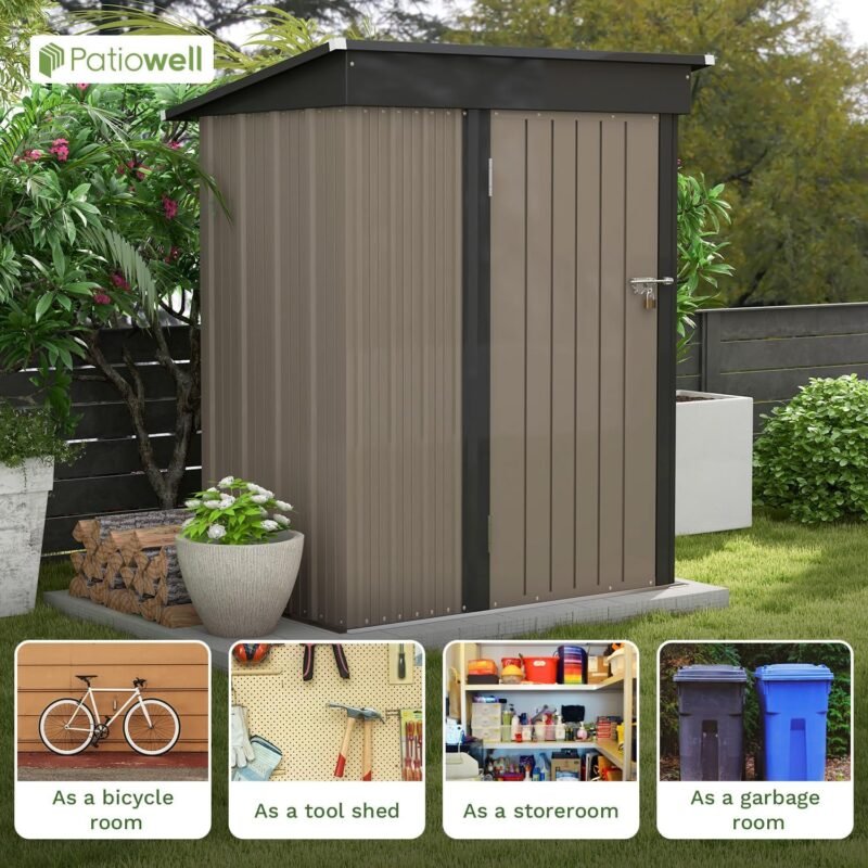 Patiowell 5x3 FT Metal Outdoor Storage Shed – Compact, Lockable & Weather-Resistant