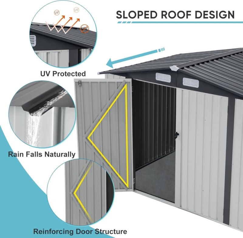 Verano Garden 8x6 FT Outdoor Metal Storage Shed – Durable, Lockable & Weather-Resistant - Image 3