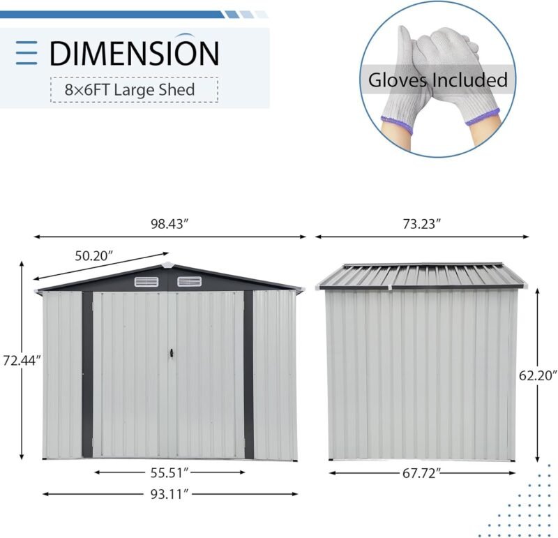 Verano Garden 8x6 FT Outdoor Metal Storage Shed – Durable, Lockable & Weather-Resistant - Image 4