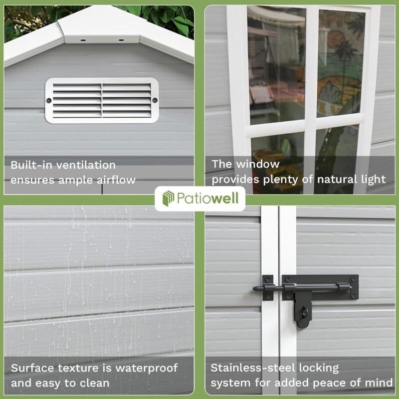 Patiowell 6x4 FT Plastic Outdoor Storage Shed – Weatherproof Resin Garden Shed with Lockable Door & Window - Image 3