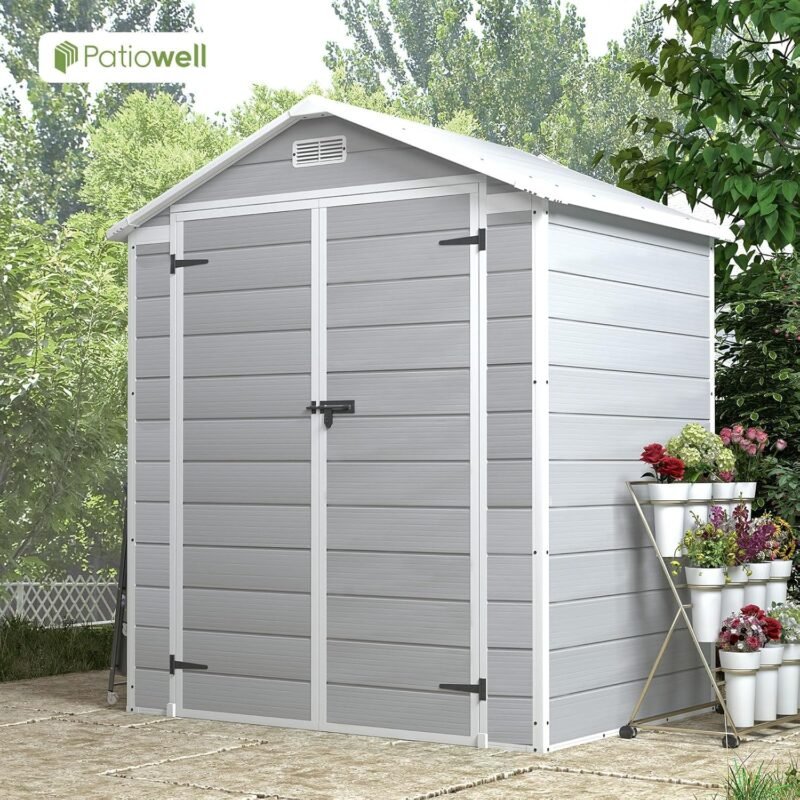 Patiowell 6x4 FT Plastic Outdoor Storage Shed – Weatherproof Resin Garden Shed with Lockable Door & Window - Image 4