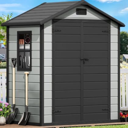 DWVO 6x4 ft Lockable Outdoor Metal Storage Shed – Waterproof Utility Tool Shed