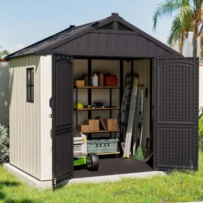 Patiowell 8x6 FT Plastic Outdoor Storage Shed with Floor – Durable Resin Garden Storage