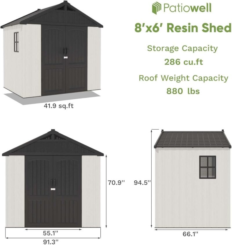 Patiowell 8x6 FT Plastic Outdoor Storage Shed with Floor – Durable Resin Garden Storage - Image 3