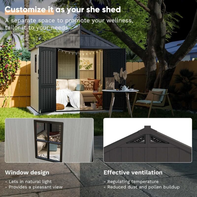 Patiowell 8x6 FT Plastic Outdoor Storage Shed with Floor – Durable Resin Garden Storage - Image 4