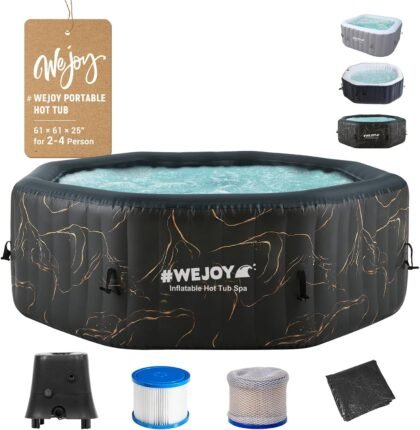 WEJOY 2-4 Person Inflatable Octagon Hot Tub – 61x61x25 Inch